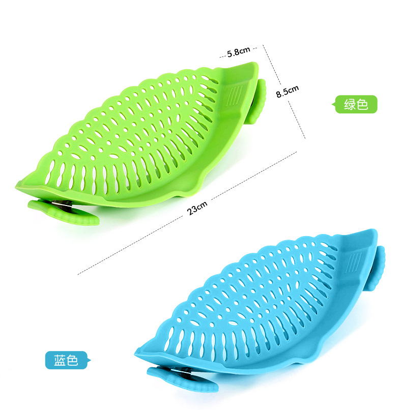 厨房夹式硅胶锅边沥水器倒菜防洒挡板面条残渣过滤器果蔬沥水篮详情3