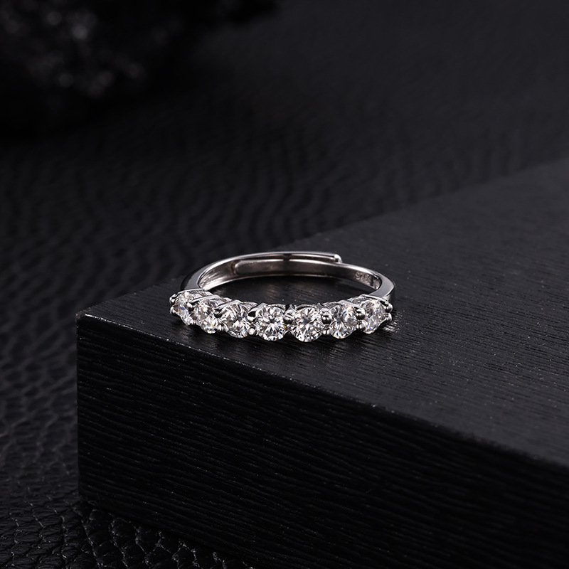 Fashion Trend Seven Princess Stacked Moissanite Row Ring, a simple and elegant half-ring diamond ring in pure silver for women pic 3