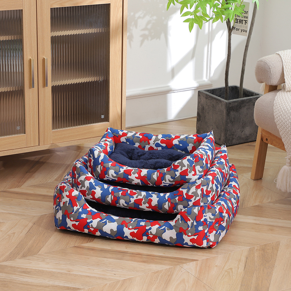Camouflage PP cotton thickened pet dog bed, winter fleece thickened cat bed sleeping pad, anti-slip bottom filled thickened square pad pic 6