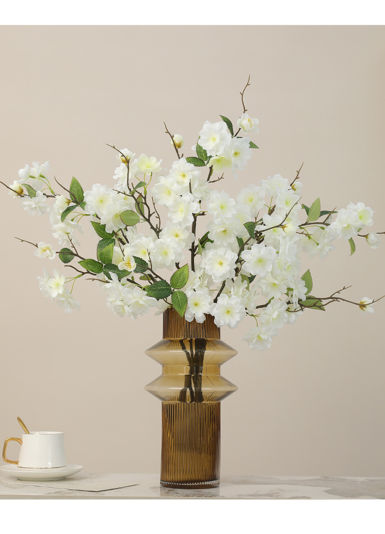 跨境热销仿真单枝樱花桃花装饰花艺摆件玄关卧室人造花盆容器宠物园艺详情23