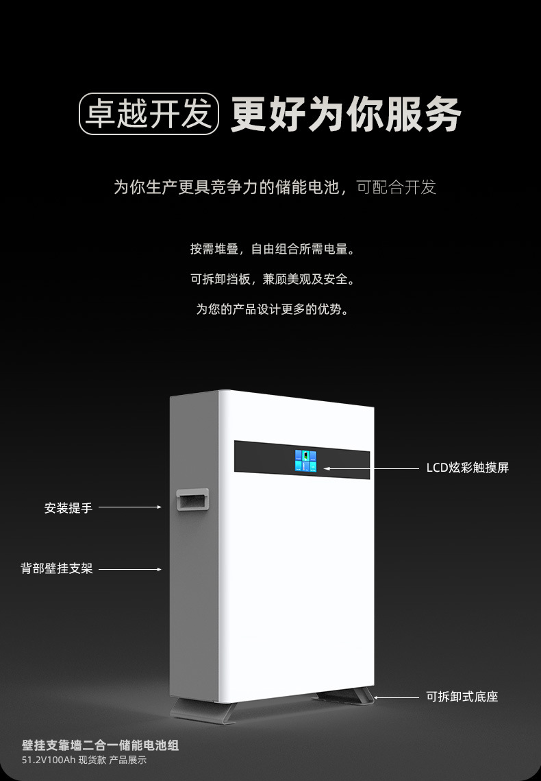 跨境专供48v 51.2V100Ah壁挂式储能电池10度家庭储能太阳能蓄电池详情3