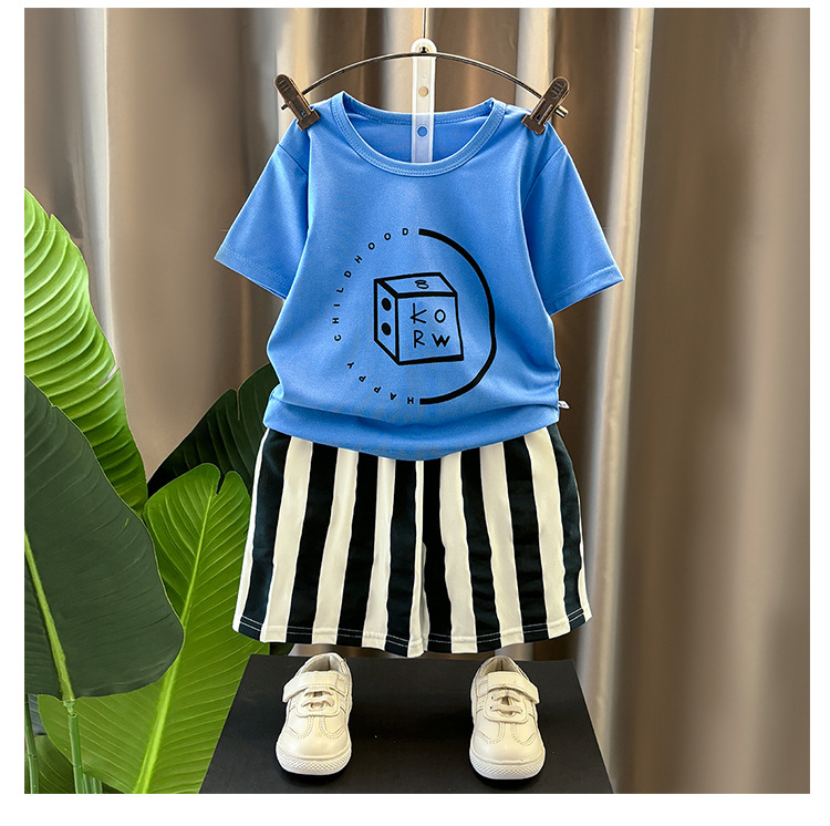 Niño verano camisetas chicos slim 2025 nuevo bebé manga corta shorts dos piezas hombre top cuello redondo pic 13