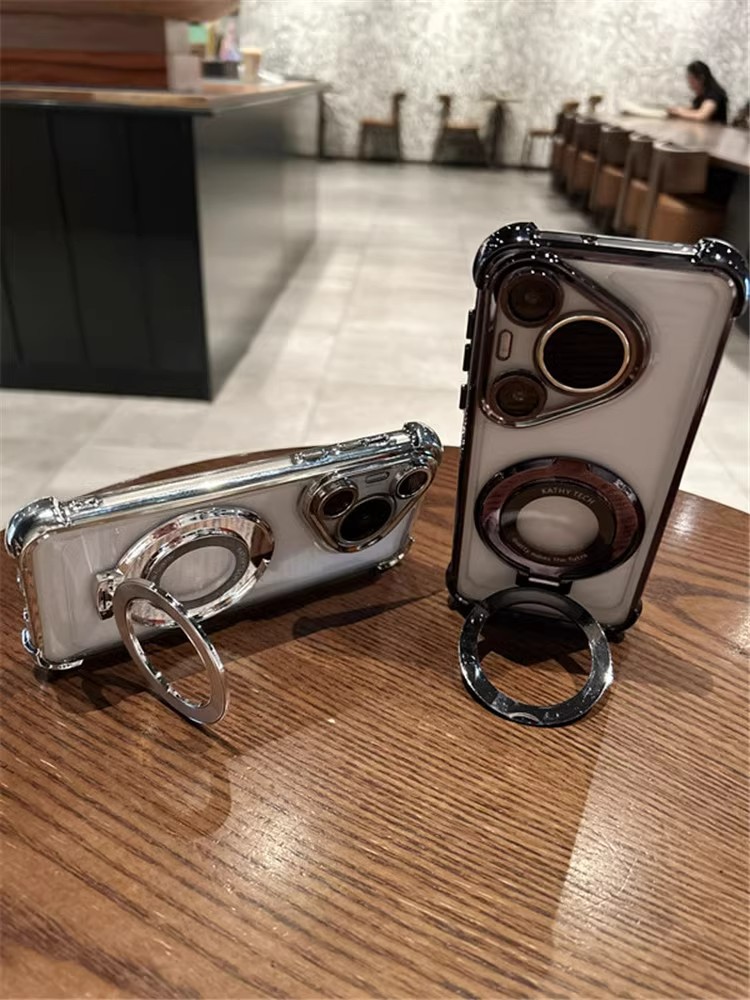 Compatible with Huawei Pura70Ultra phone case, transparent electroplated airbag, magnetic stand, p70Pro all-inclusive lens pic 4