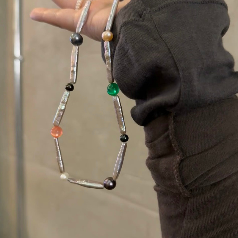 欧美轻奢高级小众设计天然珍珠搭配天然石串珠锁骨链个性精致时尚详情7