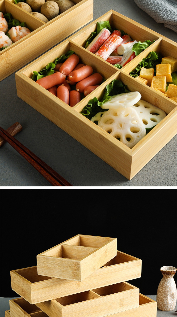 Bamboo and wood nine-grid side dish plate, hotel hot pot restaurant tableware, compartments barbecue tray, sauce, tea and dried fruit plate for roasting around the stove pic 7