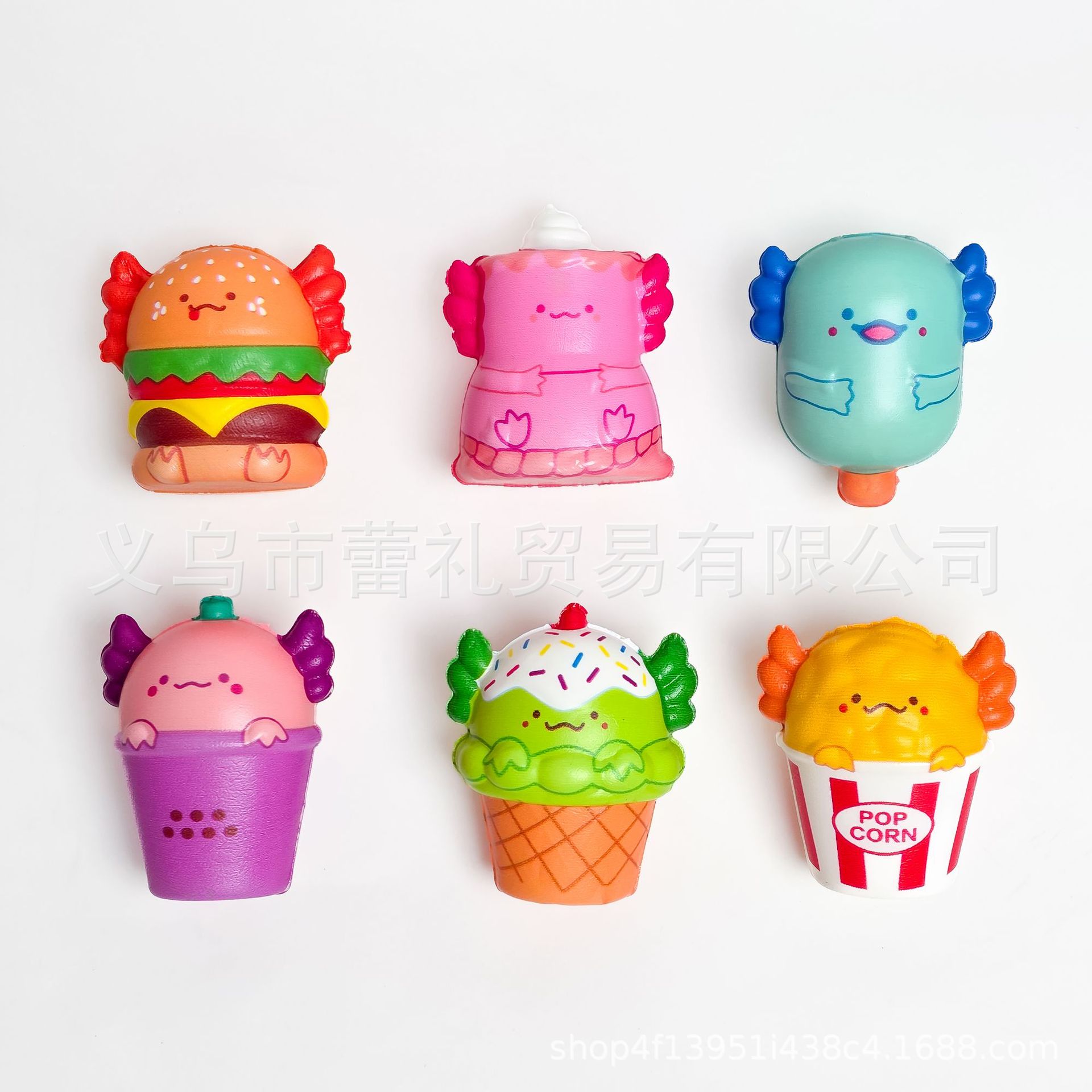 跨境爆款六角龙蝾螈食玩美西螈捏捏乐pu慢回弹解压神器套装批发详情5