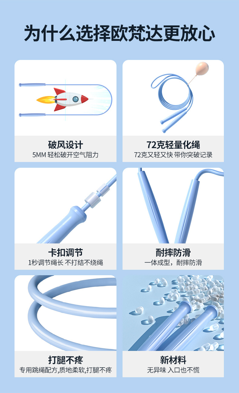 欧梵达儿童跳绳体育运动用品竞速跳绳儿童6-12岁小学生专用跳神绳详情6