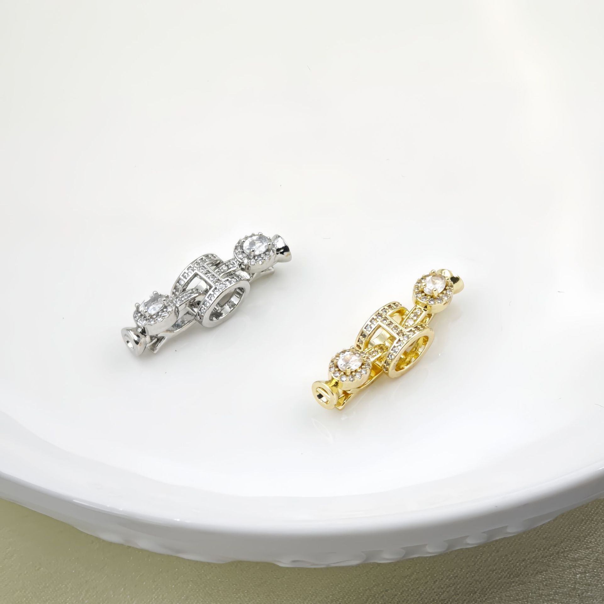 新款diy珍珠饰品配件 T方钻项链手链连接铜镀真金扣子 半成品空托详情6