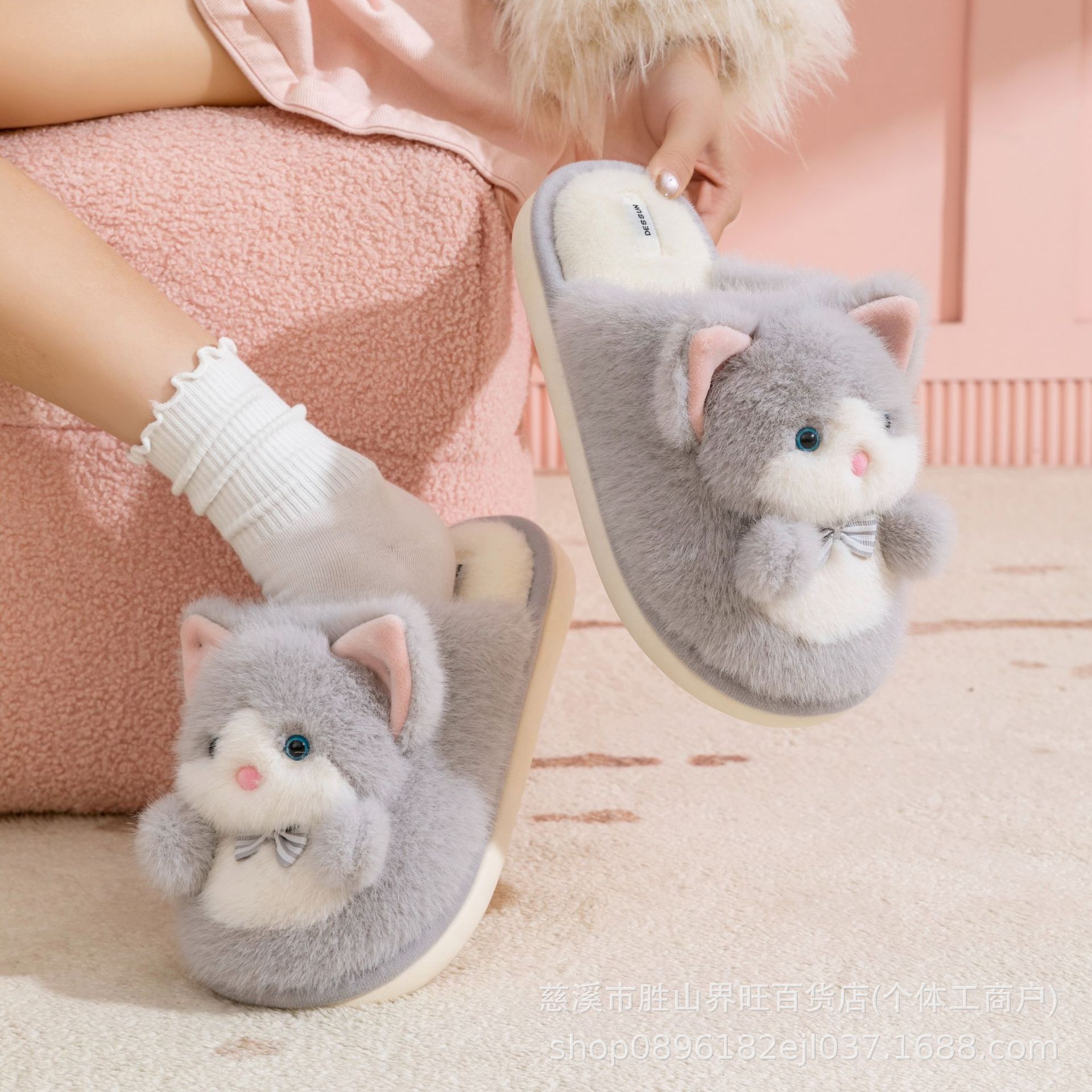 棉拖鞋女士可爱秋冬季2025新款室内家居小猫情侣毛绒保暖跨境外贸详情10