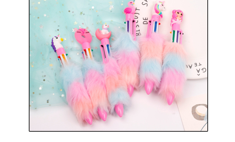 Creative 6-color ballpoint pen, Swan Rainbow plush pen, personalized stationery, creative shape 6-color unicorn signature pen pic 7