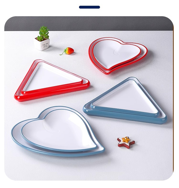 密胺北欧餐具饭店凉菜心形三角盘子商用创意特色火锅烧烤肉配菜盘详情7