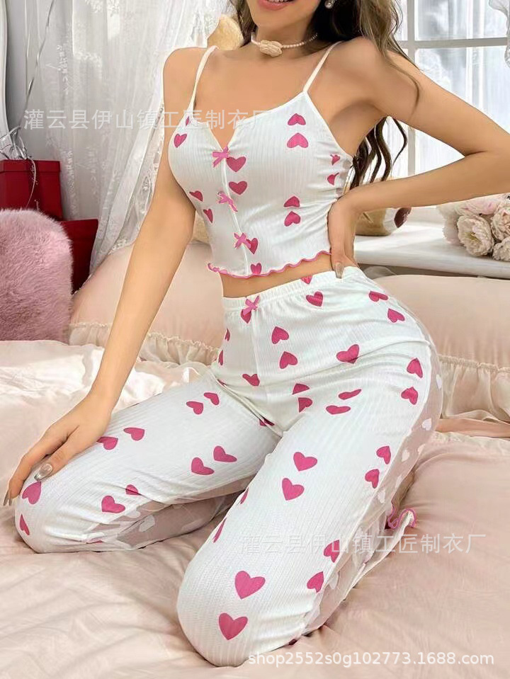 跨境欧美大码睡衣夏季女薄款短袖长裤性感情趣无袖吊带套装家居服详情3