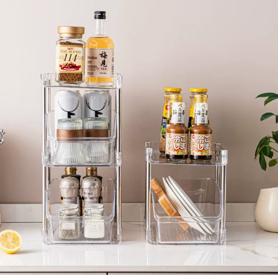 Transparent multi-layer kitchen storage rack, kitchen cabinet, drawer-type storage, seasoning rack, cabinet storage rack pic 4