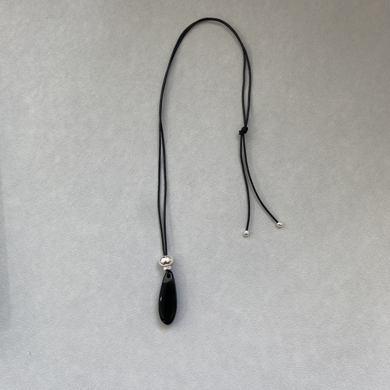 新款黑色玛瑙水滴项链女小众轻奢设计感卫衣链时尚气质颈链锁骨链详情6