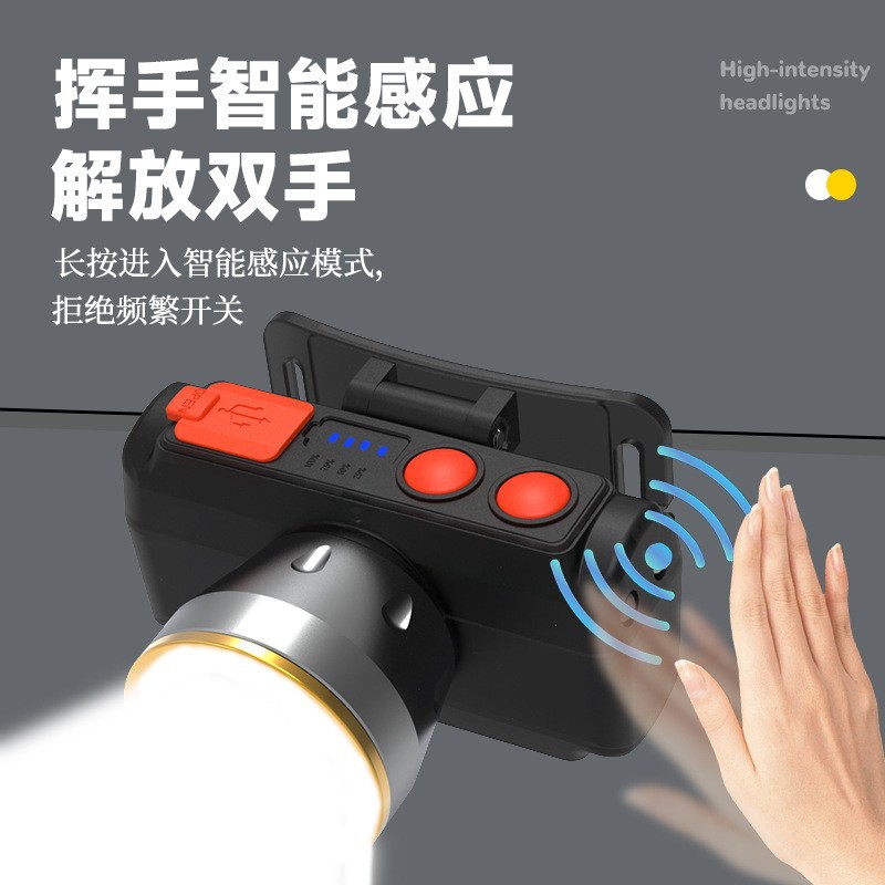 Pailide Cross-border high-power sensor headlamp with long-range flashing integrated 4+1 strong light aluminum alloy for outdoor night fishing and cycling pic 5