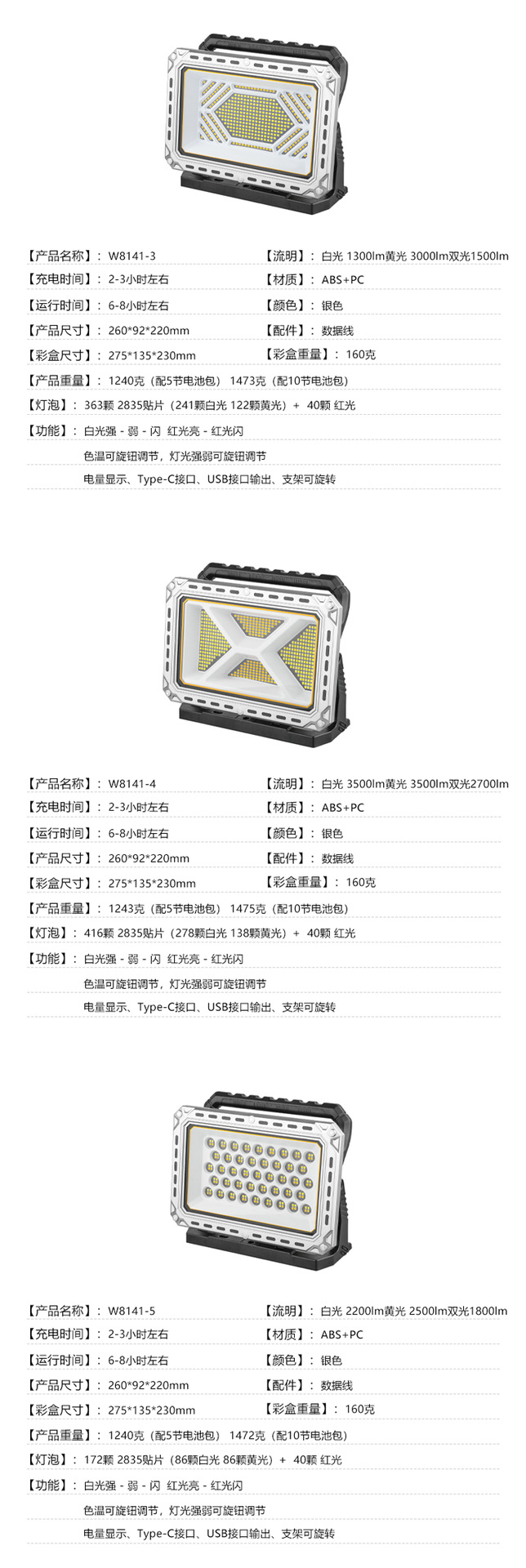 Cross-border new Makita socket high-brightness outdoor construction site floodlight, mobile portable dimming tape warning work light pic 8