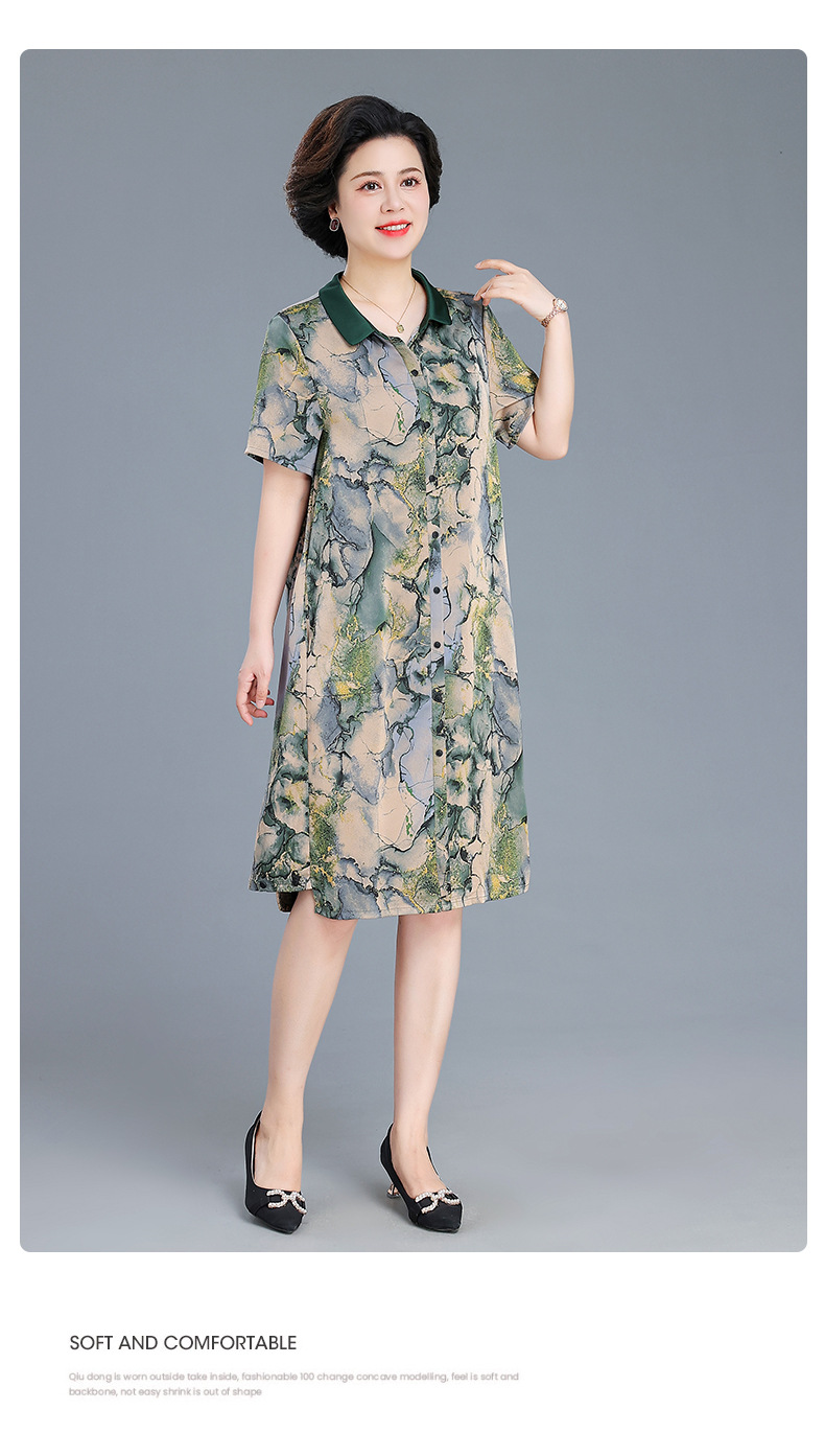 中年妈妈夏装连衣裙2024夏季新款中老年女装宽松遮肚时尚减龄裙子详情10