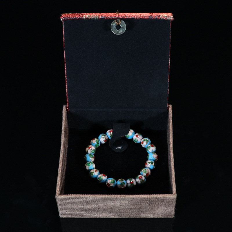 Beijing Cloisonne classical ethnic style jewelry, cloisonne enamel filigree silver blue round bead bracelet pic 34