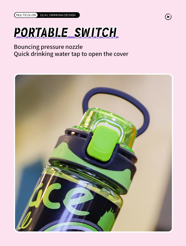 厂家直供新款儿童运动塑料水杯卡通设计吸管杯户外便携大容量水杯详情4