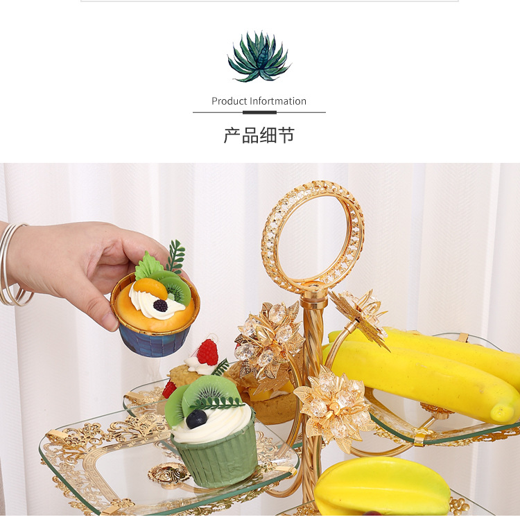 European-style ironwork glass fruit plate, high-end creative coffee table for home living room, snack and dried fruit display plate, dessert stand pic 7