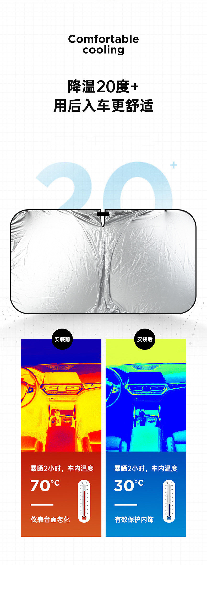 汽车遮阳挡夏季前档太阳挡车载玻璃隔离防晒钛银可折叠双圈遮阳挡详情9