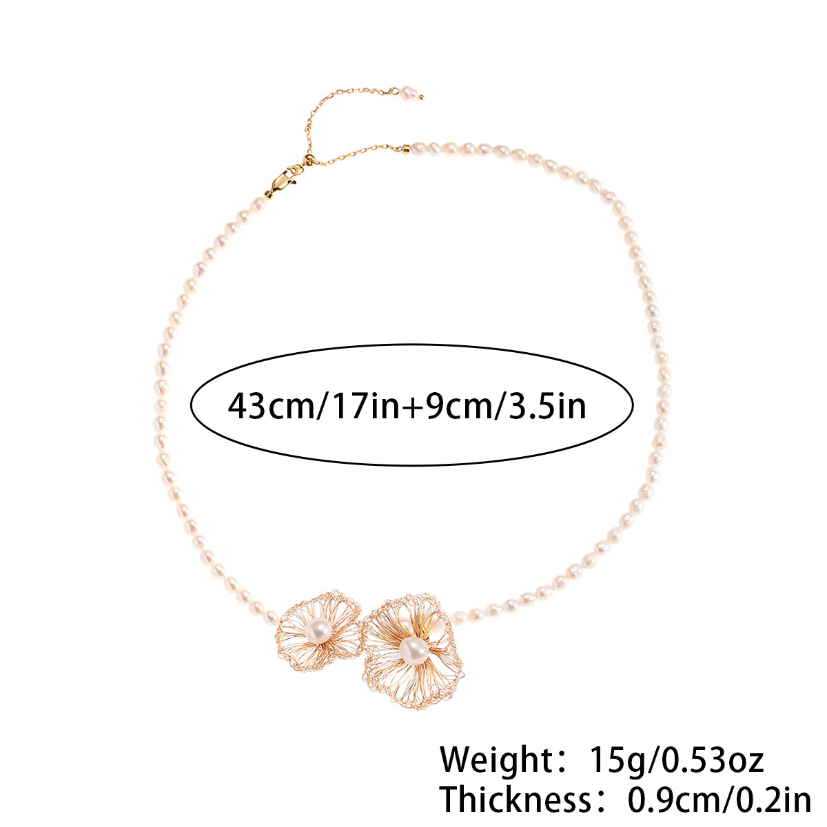 娜莎跨境专供淡水珍珠项链配饰女铜丝手工编制双生花项链女不掉色详情2