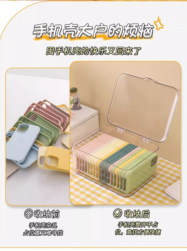 A mobile phone case storage box with a dust-proof lid, a desktop drawer for storing sundries and organizing the dormitory, a transparent storage box pic 3