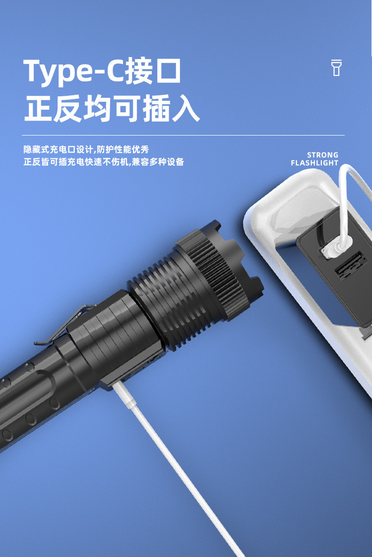 Cross-border multi-functional telescopic zoom electric display high-power strong light pen holder red and blue flashing warning tape side light flashlight pic 18
