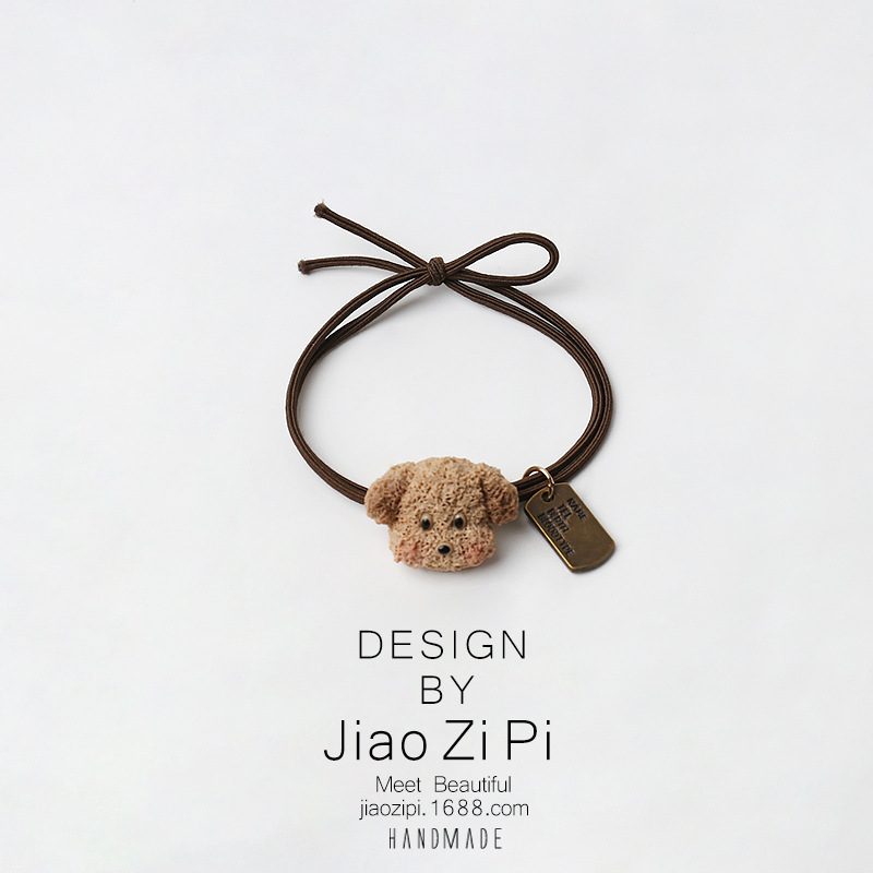 Simple and cute puppy hair tie, animal girlish heart, high ponytail, hair band, sweet hair band, cartoon hair tie and hair accessory pic 5