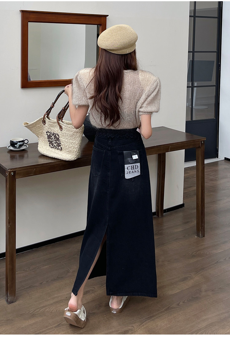 Original long denim skirt for Spring/Summer 2024, new design sense, lace patchwork high-waisted A-line skirt pic 13
