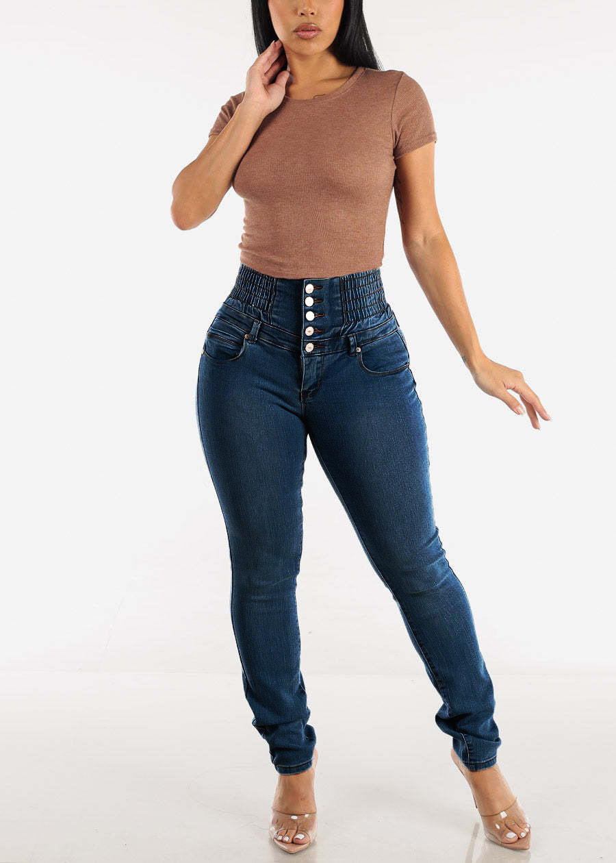 跨境欧美风2025新款弹力显瘦牛仔裤女装纽扣铅笔修身高腰提臀长裤详情12