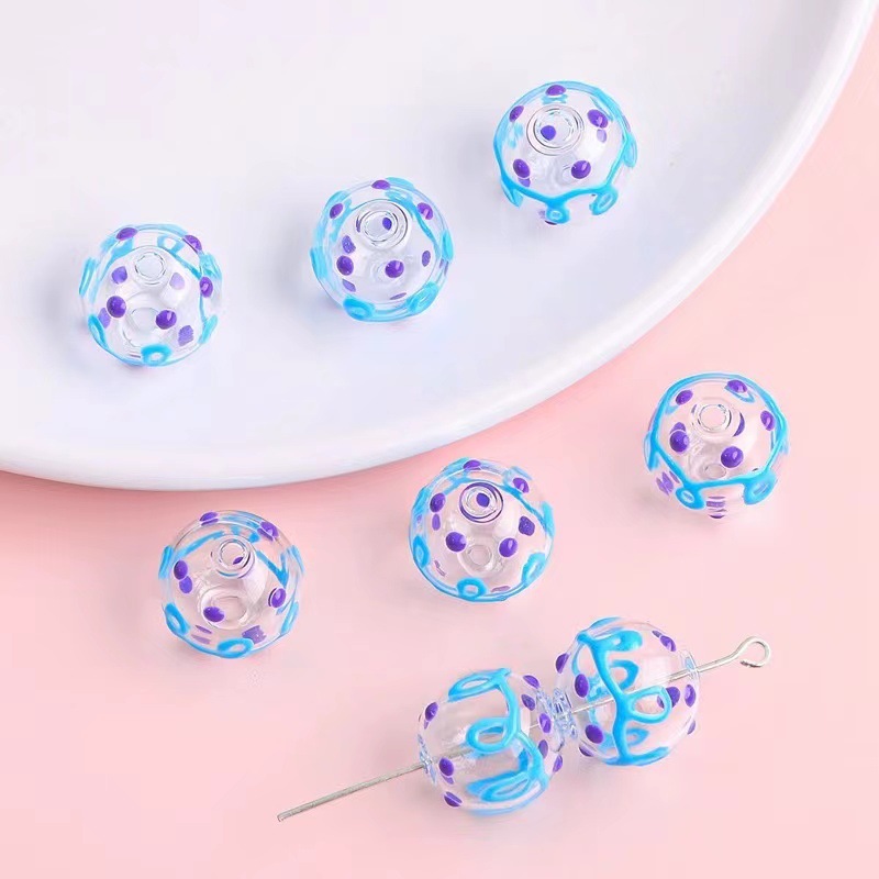 琉璃珠空心滴油波点爱心 波浪纹玻璃空心球串珠DIY手工耳饰品配件详情7