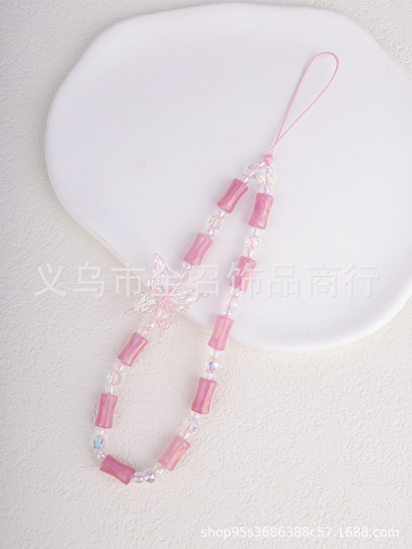 ins甜美仙女风蝴蝶手机链 百搭彩串珠编织透色手机挂绳挂链包挂饰详情2