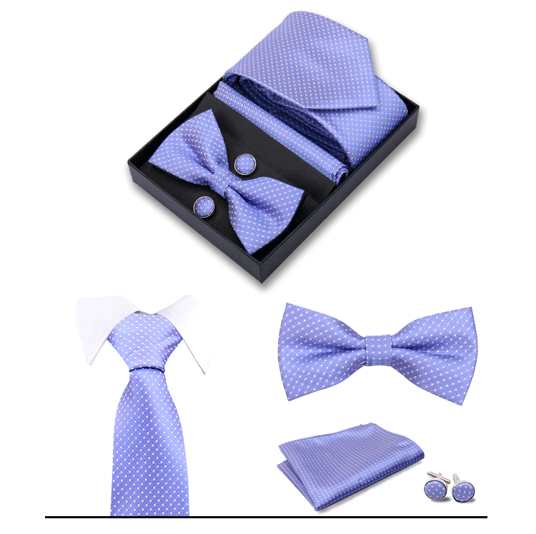 男士商务8cm领带领结口袋巾5件套礼盒装婚礼宴会条纹黑色手打领带详情25