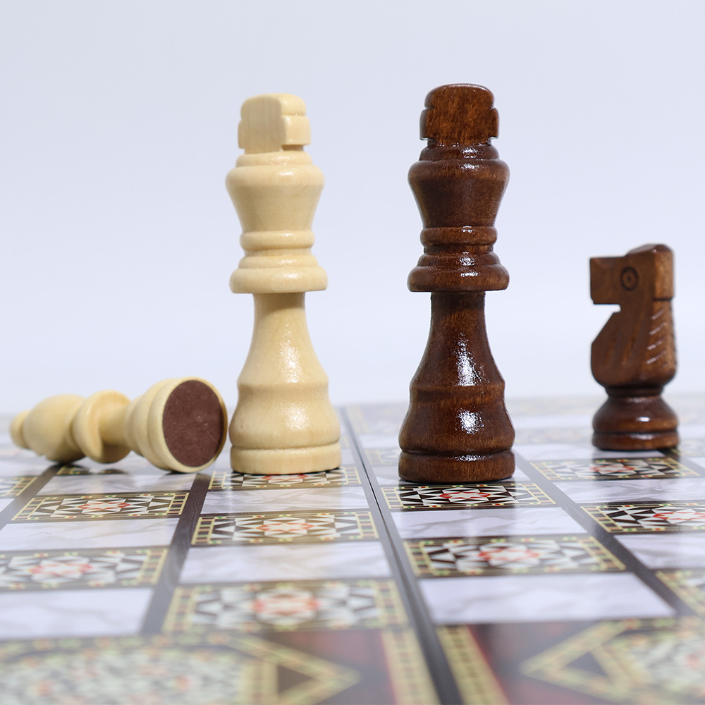 Wholesale of international chess casual entertainment chessboard with dark wooden patterns, three-in-one, high-end feel, portable folding, and for export pic 10