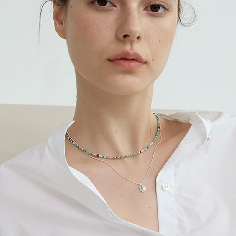 波罗*海 春夏文艺绿松石手工串珠项链精致休闲彩色叠戴锁骨链国潮详情10