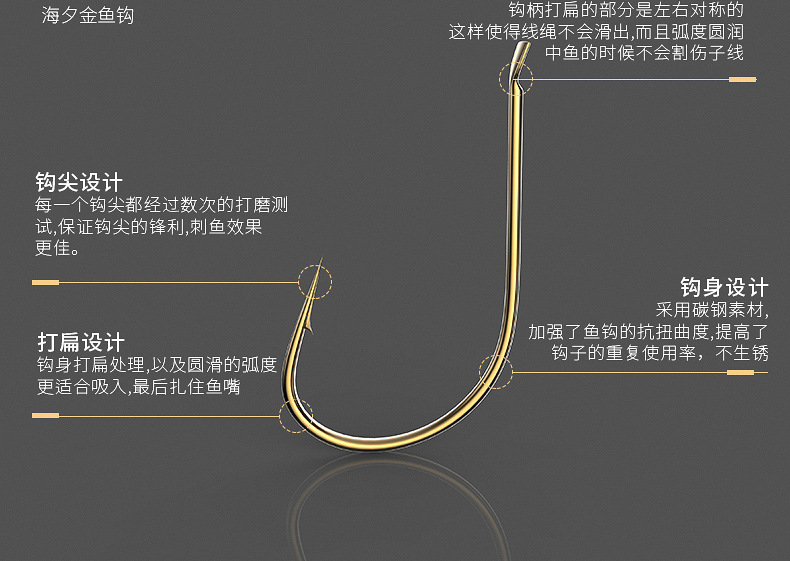 千锐金海夕鱼钩日本进口散装有无倒刺正品细条海汐筏钓溪流钓鱼钩详情3