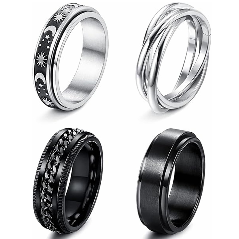 Star and Moon titanium steel rotatable rings for men, European and American stainless steel couple rings, cross-border bestsellers pic 3