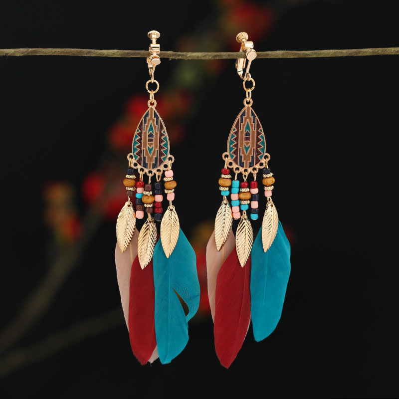 螺旋无痛耳夹女民族风复古长款流苏耳坠波西米亚耳环无耳洞耳饰品详情11