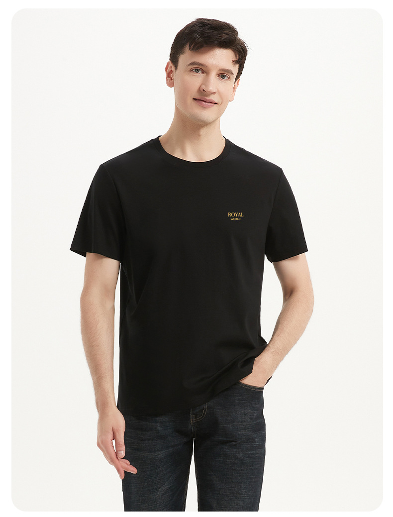 夏季男士丝光棉50支纯棉短袖T恤男休闲宽松百搭男士白色半袖上衣详情13