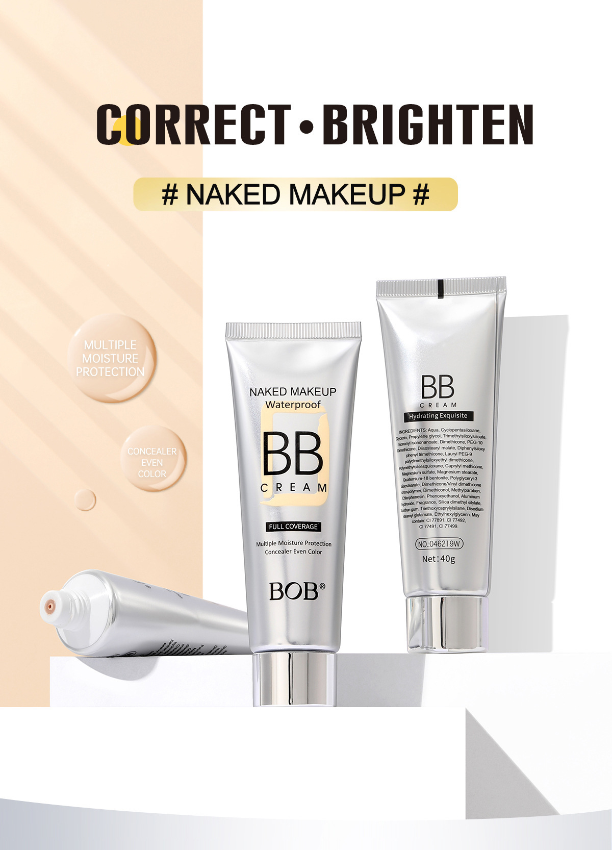 跨境专供bob隔离BB霜自然遮瑕不卡粉水润保湿持久粉底素颜霜现货详情3