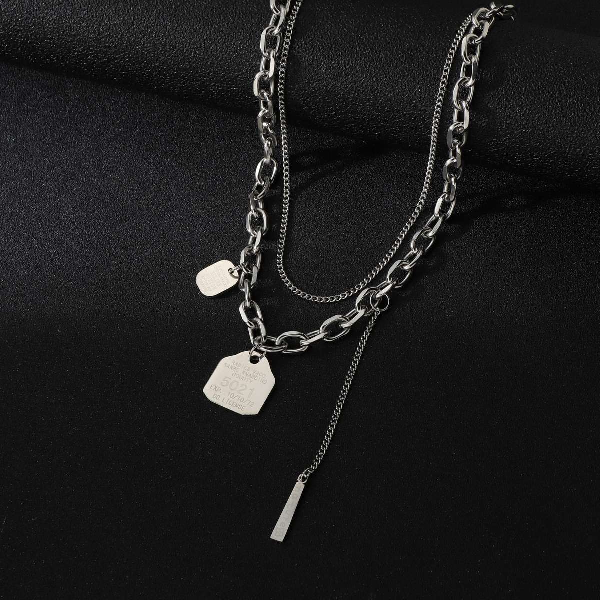 European and American cold style titanium steel necklace, multi-layer stainless steel collarbone sweater chain, versatile ins hip-hop pendant pic 3