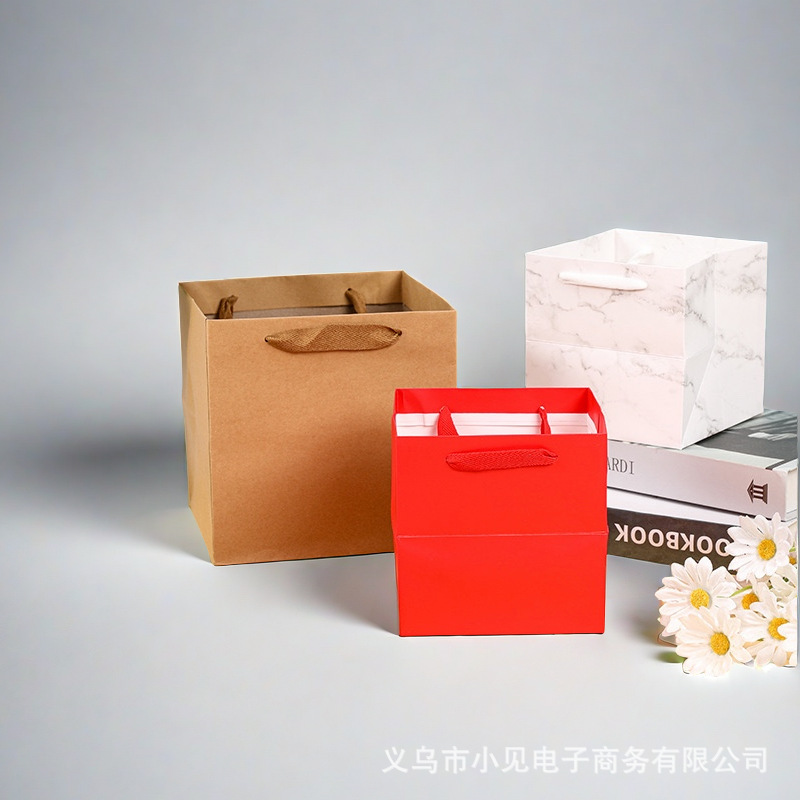 Square gift bags, flower tote bags, cake bags, thick packaging bags, large bouquets, kraft paper bags, gift bags pic 2