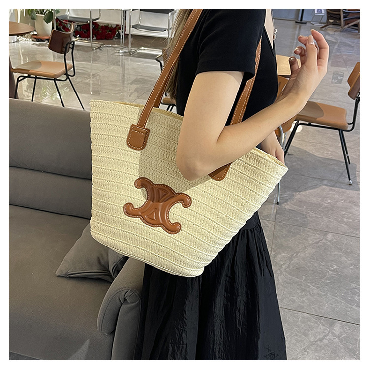 单肩草编包女士手提包大容量夏日旅游沙滩包手工编织菜篮子腋下包详情26