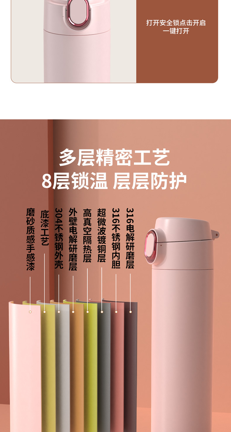 New type of insulated cup, 316 stainless steel cup, student high appearance level, lock buckle bouncy cup, water cup wholesale, large capacity pic 10