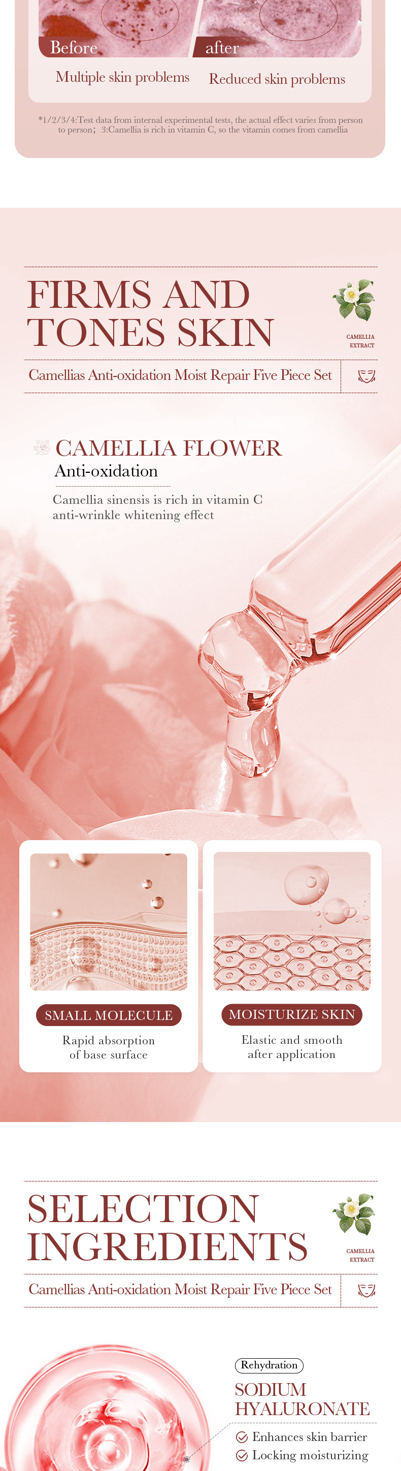 Cross-border export wholesale of all-English Camellia Five-piece set BIOAOUA Hydrating and Moisturizing Skin Care products Box pic 5