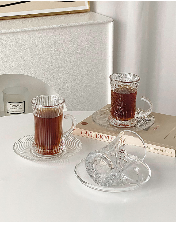 Turkish coffee cup and saucer set, home black tea glass water cup, European high-end, exquisite and niche afternoon tea cup pic 6
