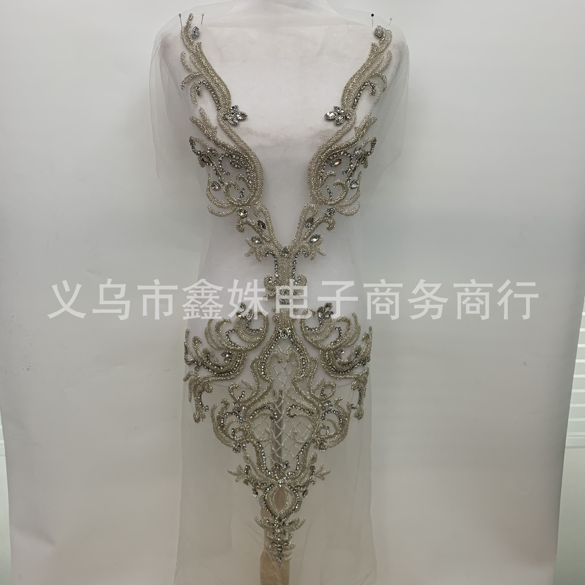 Y-shaped long luxurious hand-stitched beaded luxury wedding dress and evening gown with glass rhinestone cut pieces for clothing accessories pic 1