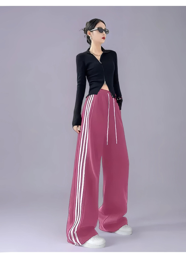 IVERY cross-border high-waisted striped two-wear sport pants for women can be used to widen legs or tighten the feet. Versatile straight-leg casual pants with a good drape pic 11