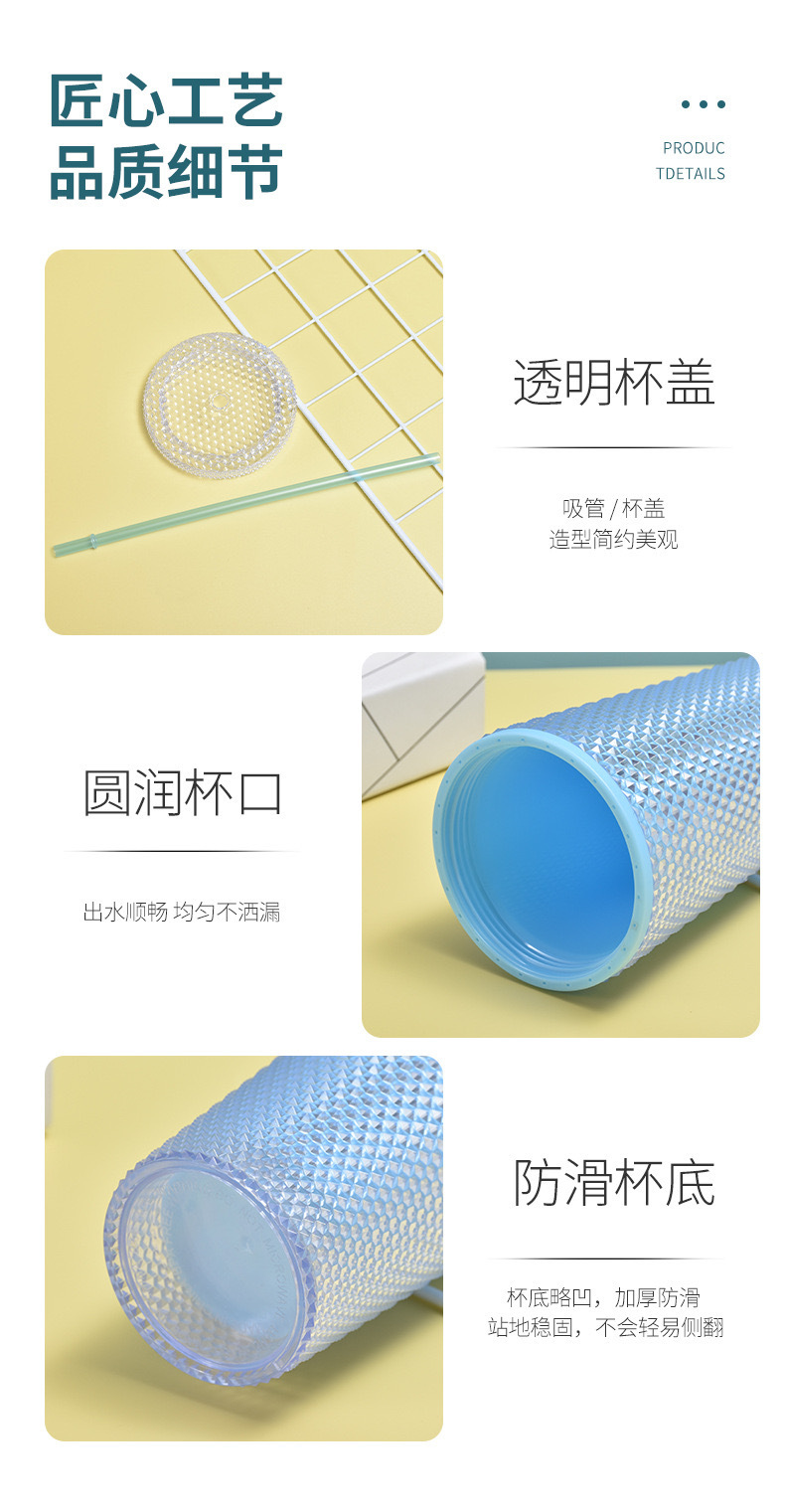 Cross-border Star Dad Double-layer Durian Cup, large-capacity plastic Straw Cup, Creative Star Bar High Appearance Level, Prickly water cup pic 24